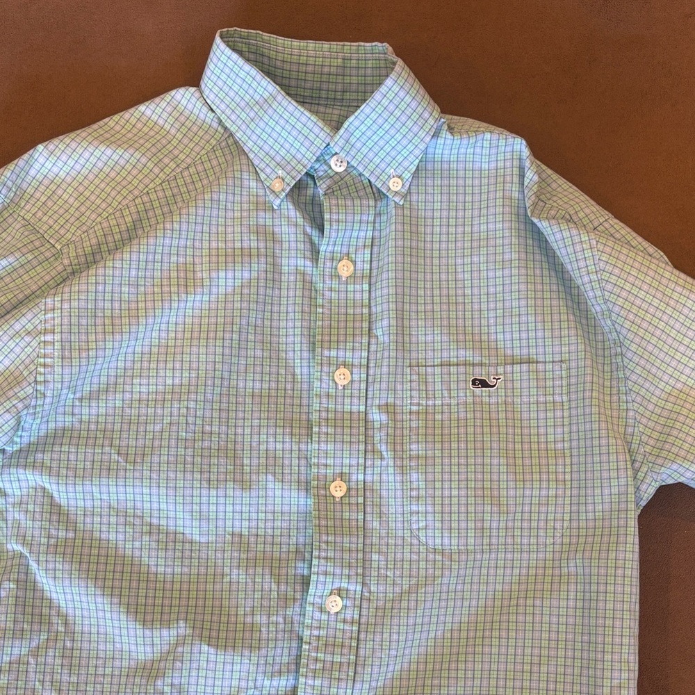 Vineyard Vines Light Blue and Green Check Shirt